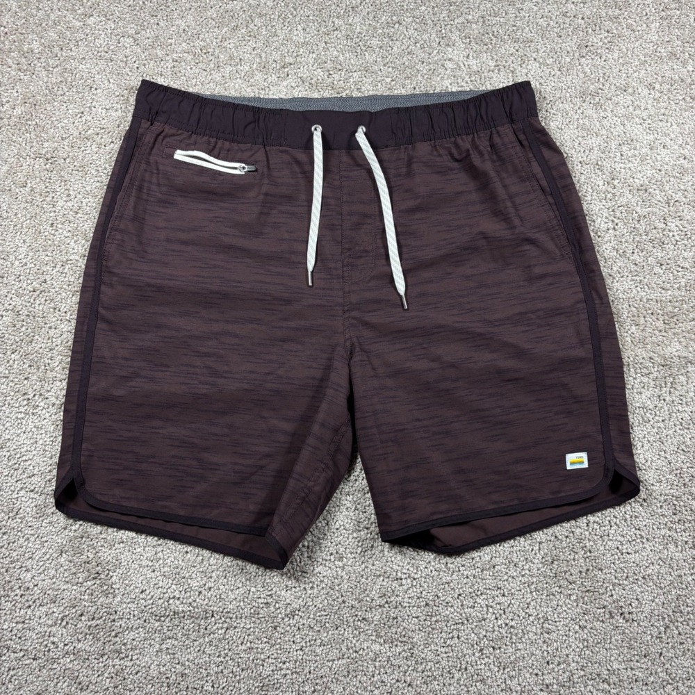 Vuori Banks Short Mens XL Maroon Black Micro Texture Athletic Swim Shorts 7in